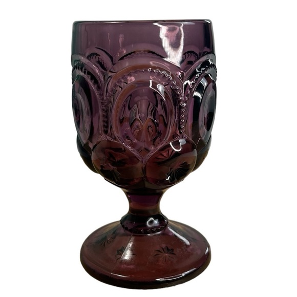 Vintage L.E. Smith  Moons & Stars Purple Depression Glass Water Goblet Rare Cup - Picture 1 of 10